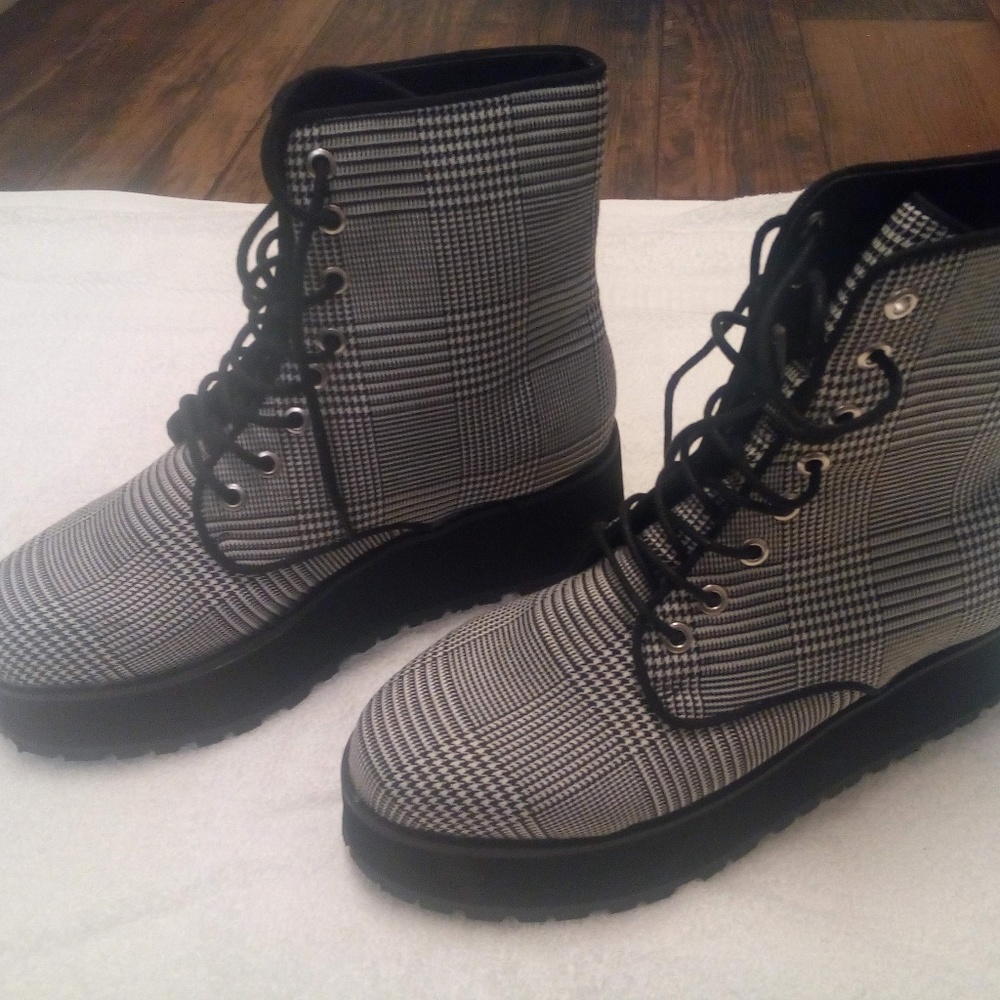 Ankle Boots Platform Plaid